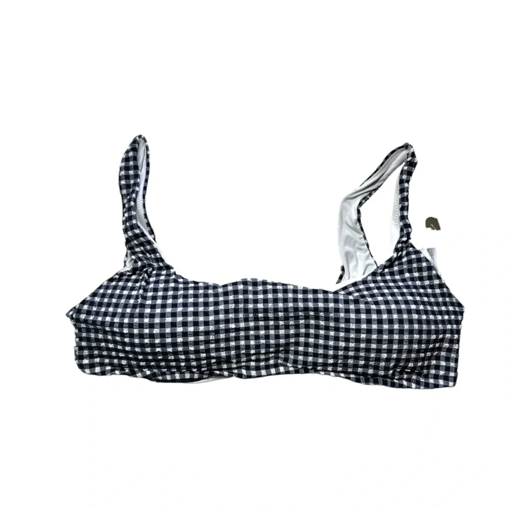 J Crew Swimsuit Scrunchie Square Neck Gingham Plaid Bikini Top NEW BE753